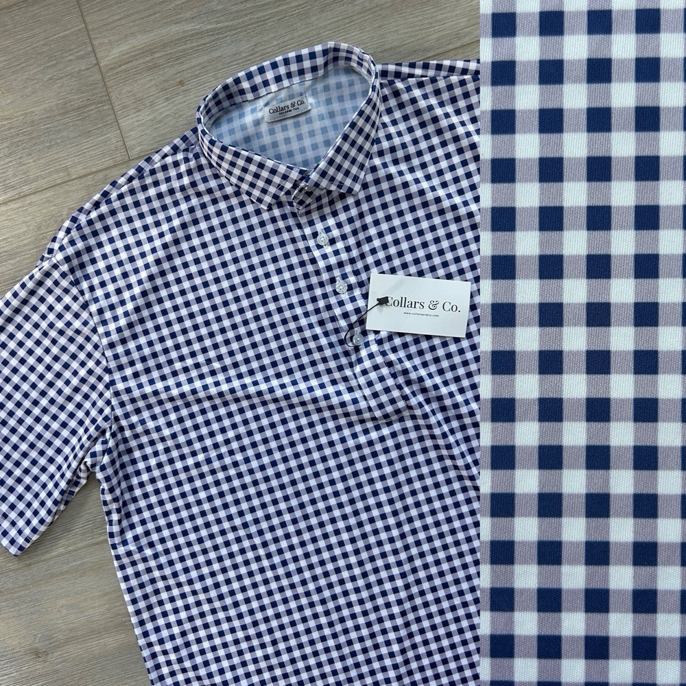 NWT Collars and Co 2XL Tall Polo Blue Gingham Performance Golf Shirt